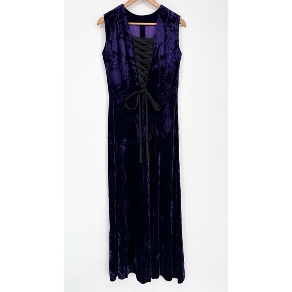 Purple Crushed Velvet Corset Back Sleeveless Maxi Dress Size 8 - Picture 2 of 6